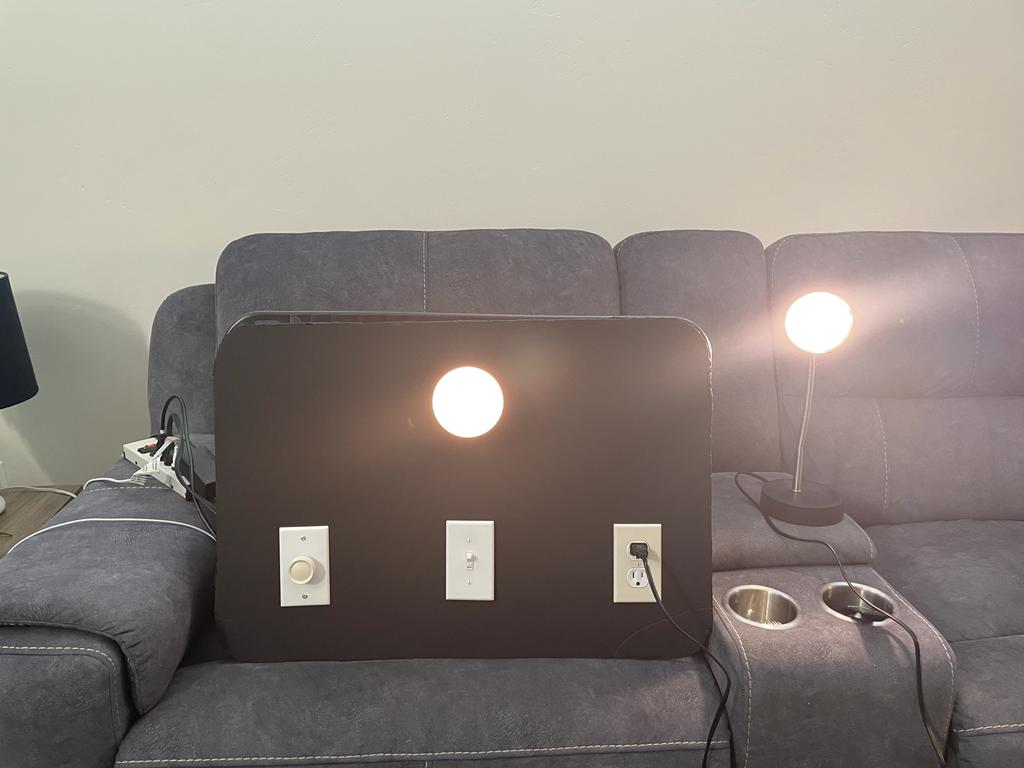 Finished demo day prototype with outlets, wiring, switch etc.